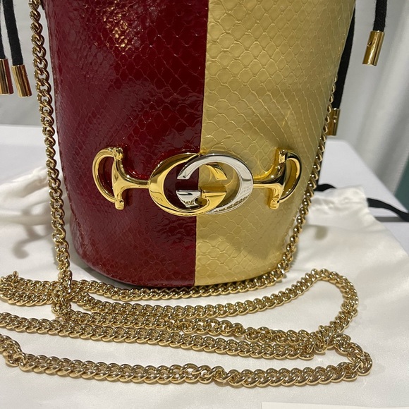 NEW Gucci Zumi Tricolored Snakeskin Drawstring Crossbody Bucket Bag - Picture 6 of 12